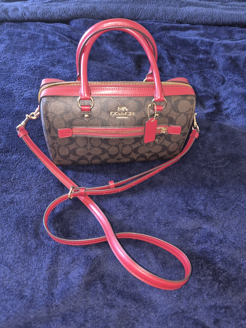 Short Sale Until Sunday COACH Signature Canvas Satchel with Red Leather Trim